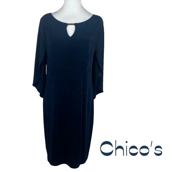 Chico’s Midnight Blue Travelers Non-Wrinkle Neutral Shift Dress NWOT Size 8 - Picture 2 of 13